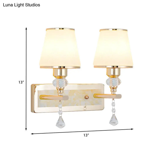 Minimalist Gold Barrel Wall Lamp With Frosted Glass & Diamond Crystal Drop - 1/2 Head Lighting