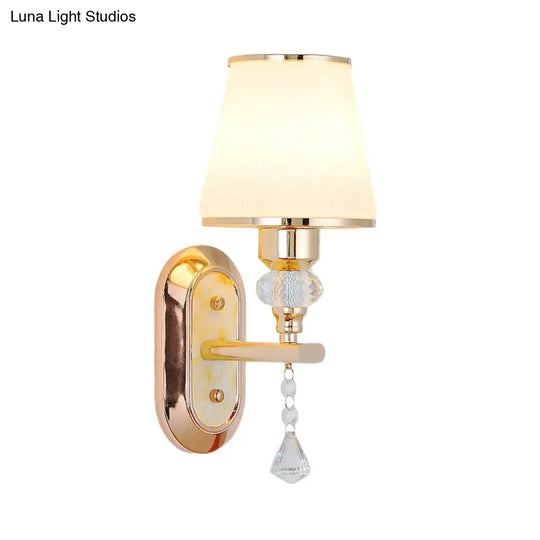 Minimalist Gold Barrel Wall Lamp With Frosted Glass & Diamond Crystal Drop - 1/2 Head Lighting