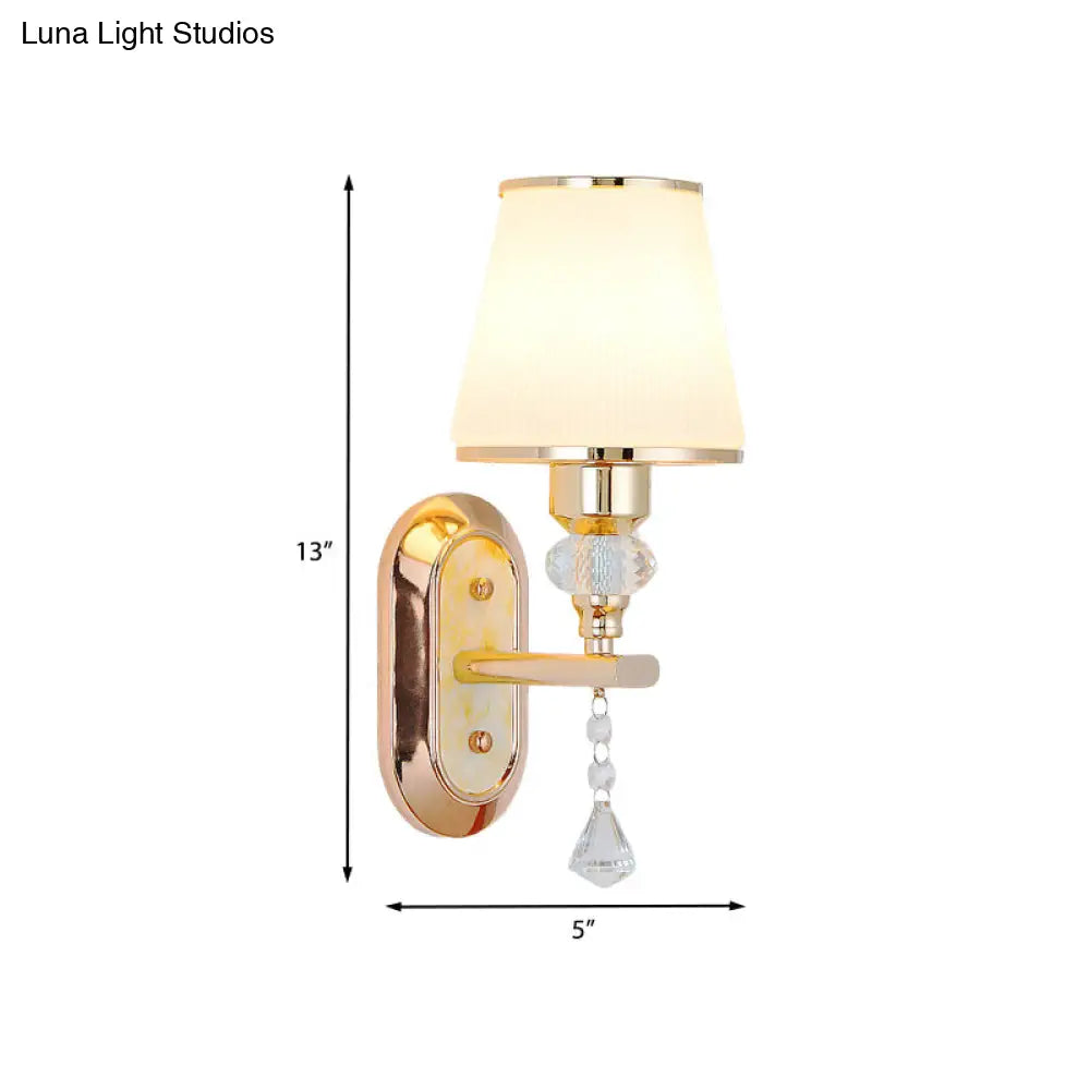 Minimalist Gold Barrel Wall Lamp With Frosted Glass & Diamond Crystal Drop - 1/2 Head Lighting