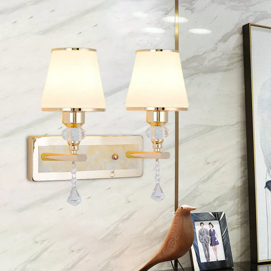 Minimalist Gold Barrel Wall Lamp With Frosted Glass & Diamond Crystal Drop - 1/2 Head Lighting 2 /