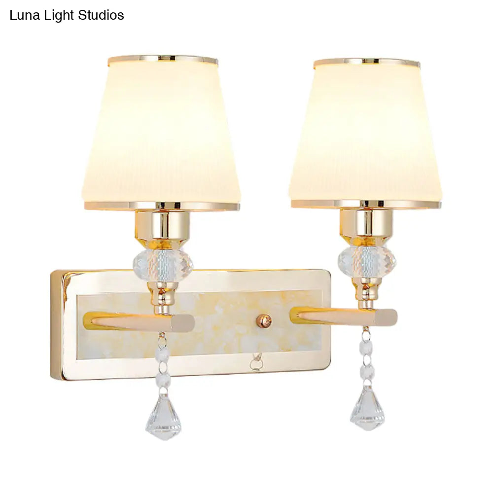 Minimalist Gold Barrel Wall Lamp With Frosted Glass & Diamond Crystal Drop - 1/2 Head Lighting