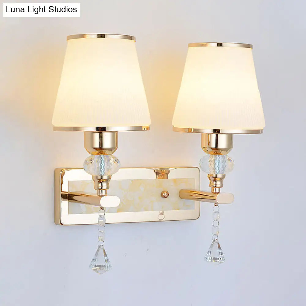 Minimalist Gold Barrel Wall Lamp With Frosted Glass & Diamond Crystal Drop - 1/2 Head Lighting