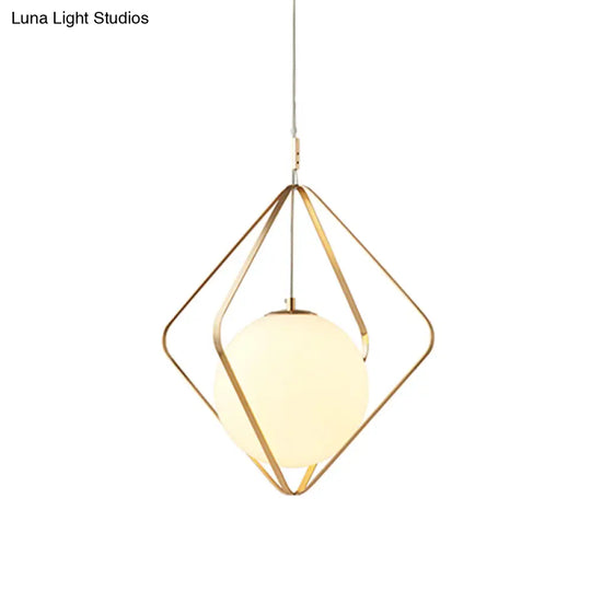 Minimalist Gold Caged Pendant Light - Led Down Lighting For Bedroom (1 Head 10.5’/16’ W)