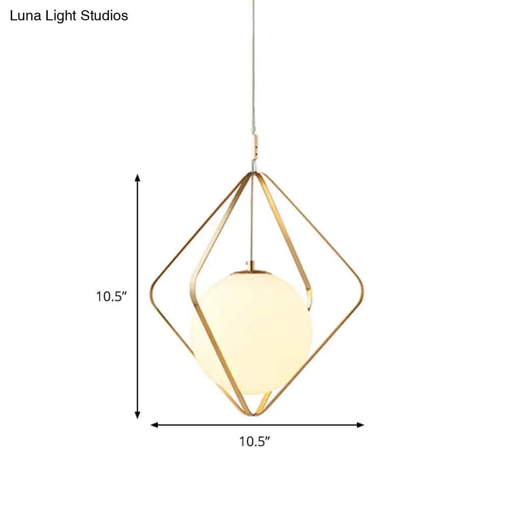 Minimalist Gold Caged Pendant Light - Led Down Lighting For Bedroom (1 Head 10.5’/16’ W)