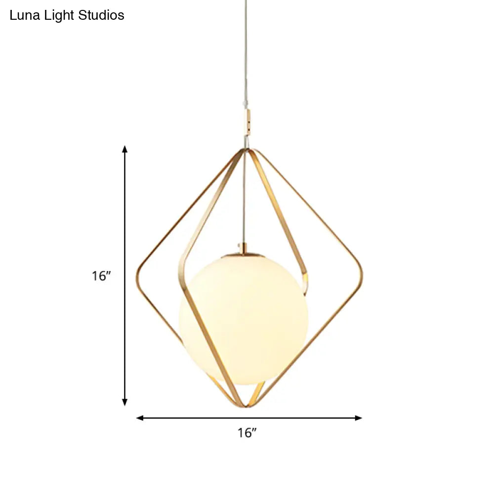 Minimalist Gold Caged Pendant Light - Led Down Lighting For Bedroom (1 Head 10.5’/16’ W)