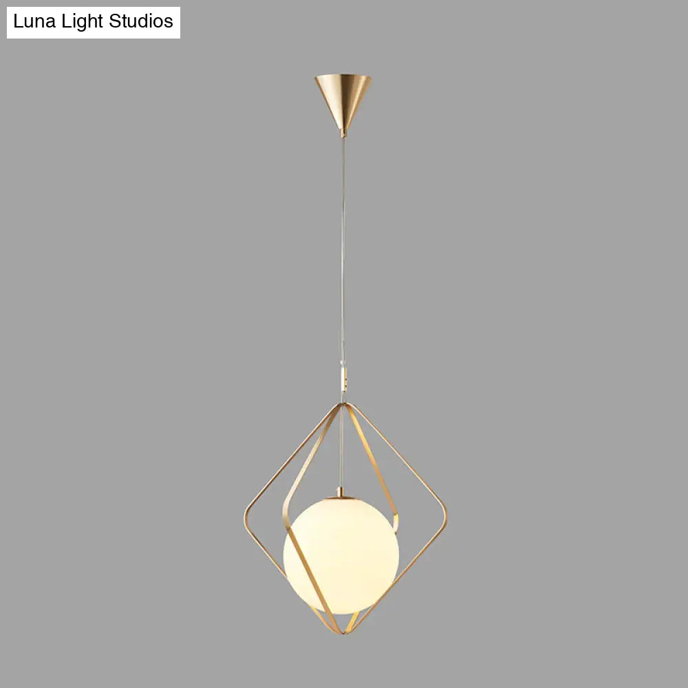 Minimalist Gold Caged Pendant Light - Led Down Lighting For Bedroom (1 Head 10.5’/16’ W)