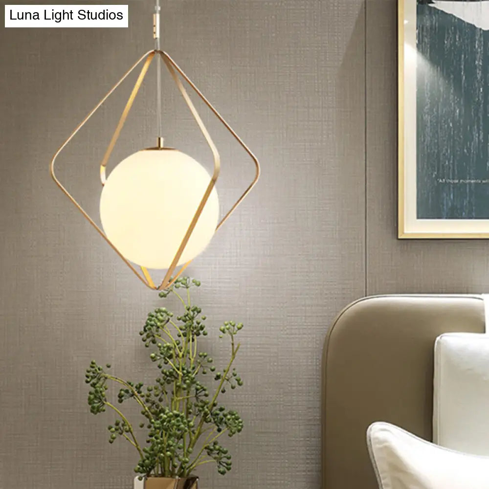 Minimalist Gold Caged Pendant Light - Led Down Lighting For Bedroom (1 Head 10.5’/16’ W)