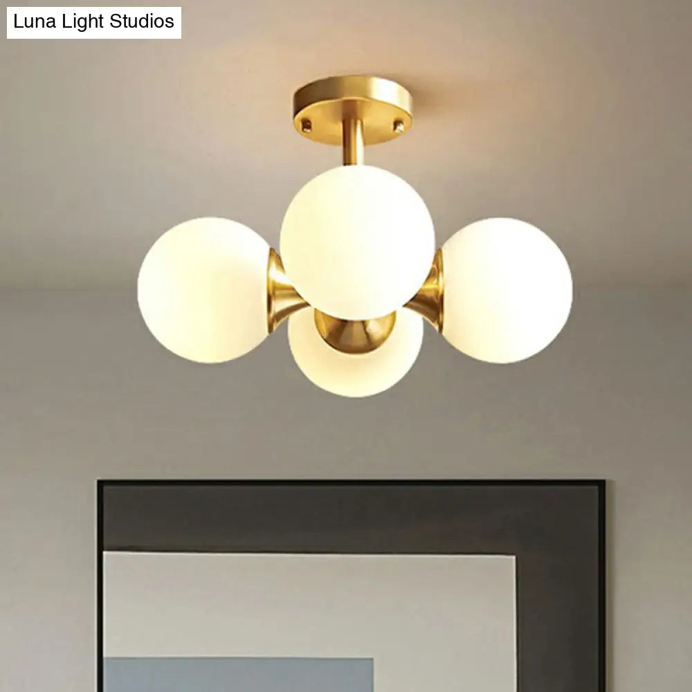 Minimalist Gold Ceiling Light With Opal Glass Shade - Ideal For Bedroom Design