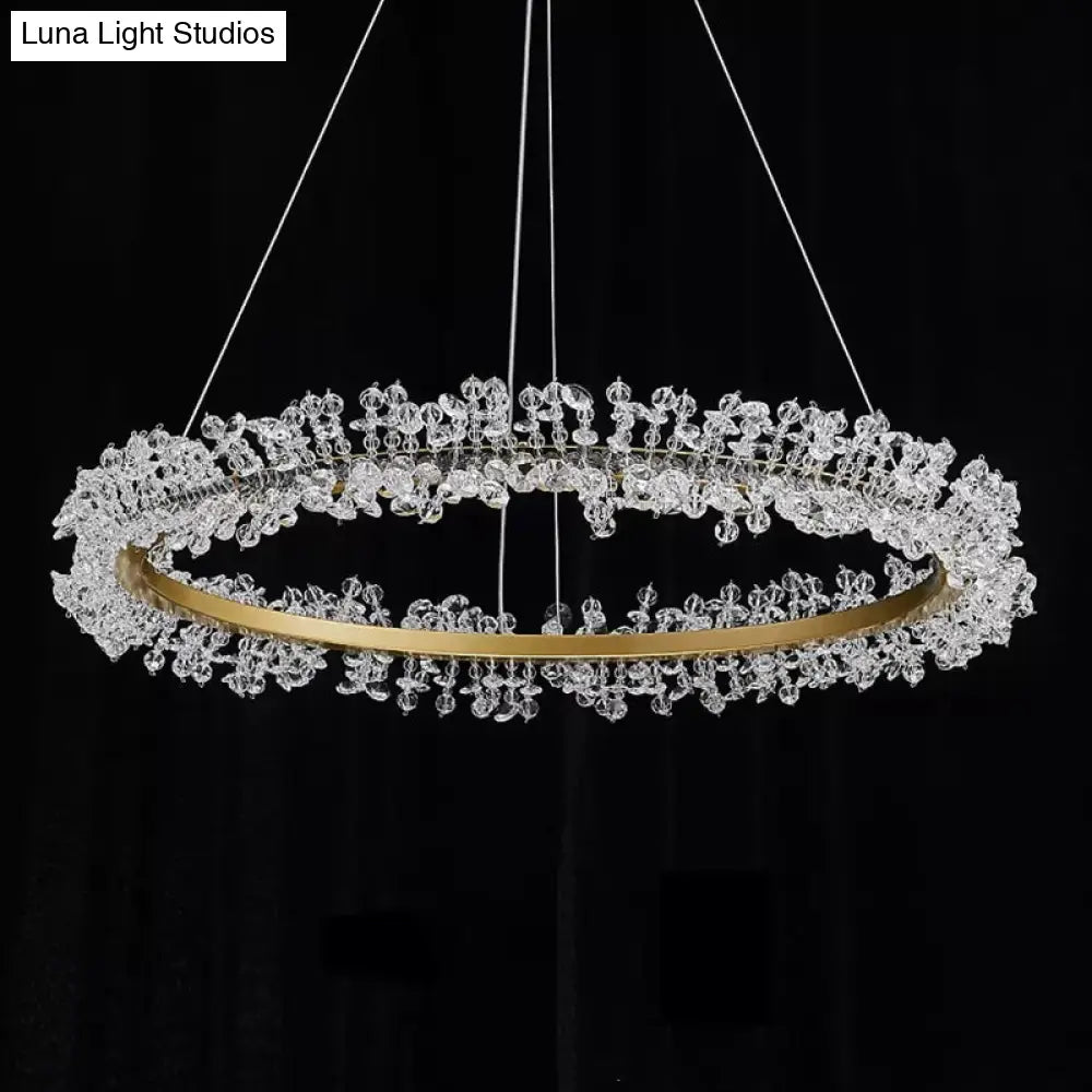 Minimalist Gold Chandelier Led Pendant Light For Bedroom - K9 Crystal Round Suspension Design