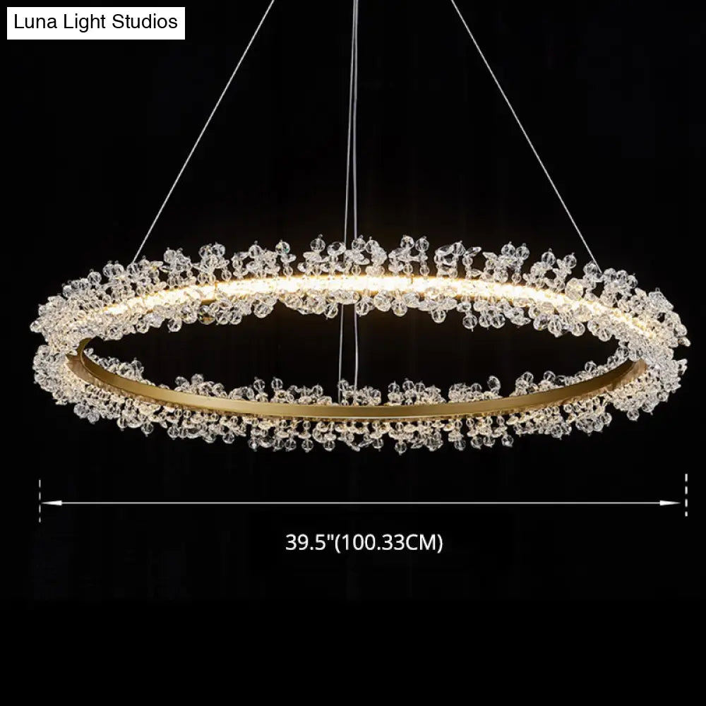 Minimalist Gold Chandelier Led Pendant Light For Bedroom - K9 Crystal Round Suspension Design