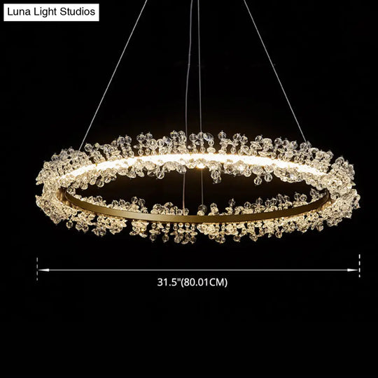 Minimalist Gold Chandelier Led Pendant Light For Bedroom - K9 Crystal Round Suspension Design