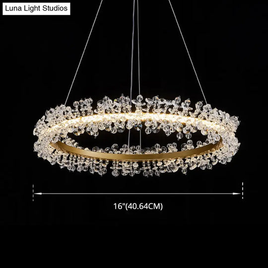 Minimalist Gold Chandelier Led Pendant Light For Bedroom - K9 Crystal Round Suspension Design