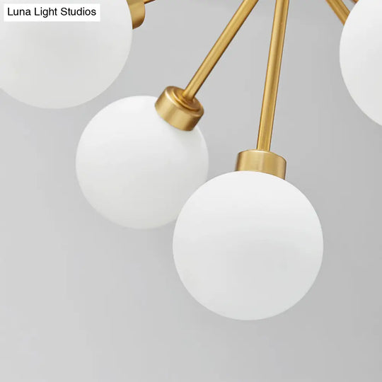 Minimalist Gold Chandelier Light With 5 Milk Glass G9 Lights - Perfect For Restaurants