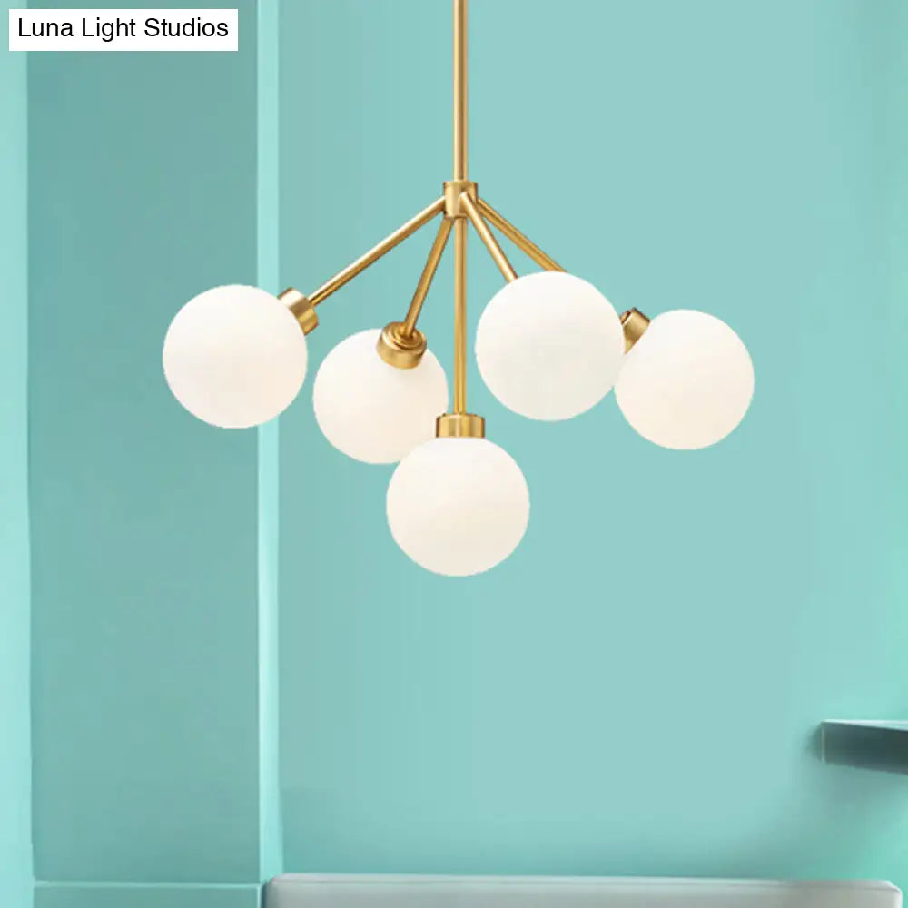 Minimalist Gold Chandelier Light With 5 Milk Glass G9 Lights - Perfect For Restaurants