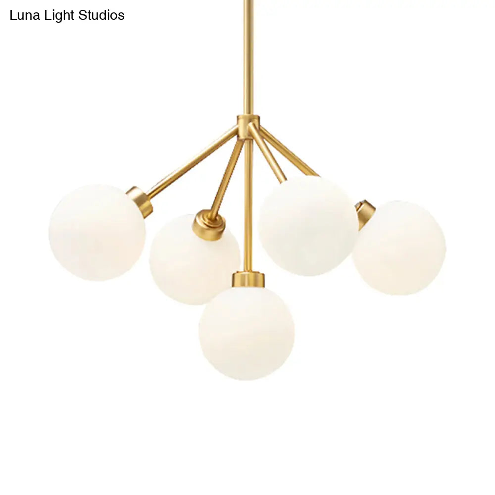 Minimalist Gold Chandelier Light With 5 Milk Glass G9 Lights - Perfect For Restaurants