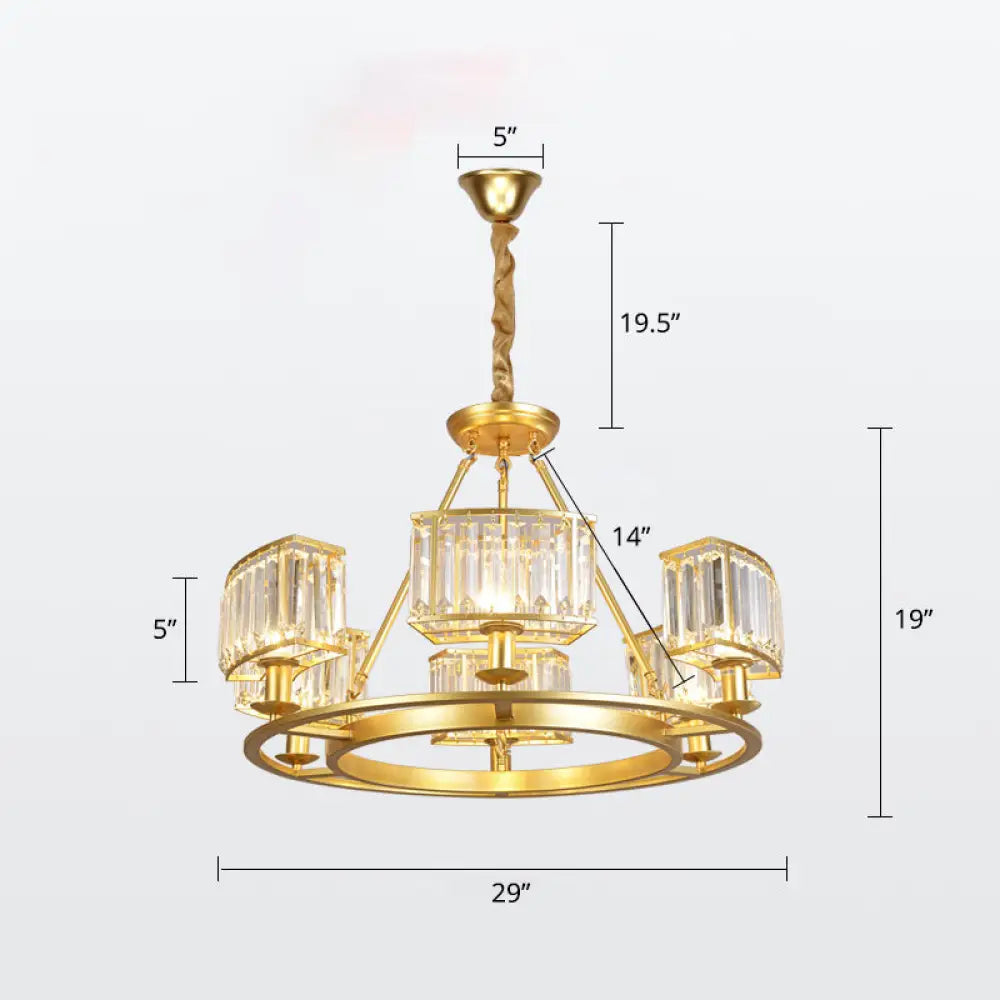 Minimalist Gold Circle Crystal Prism Chandelier For Restaurants 6 /