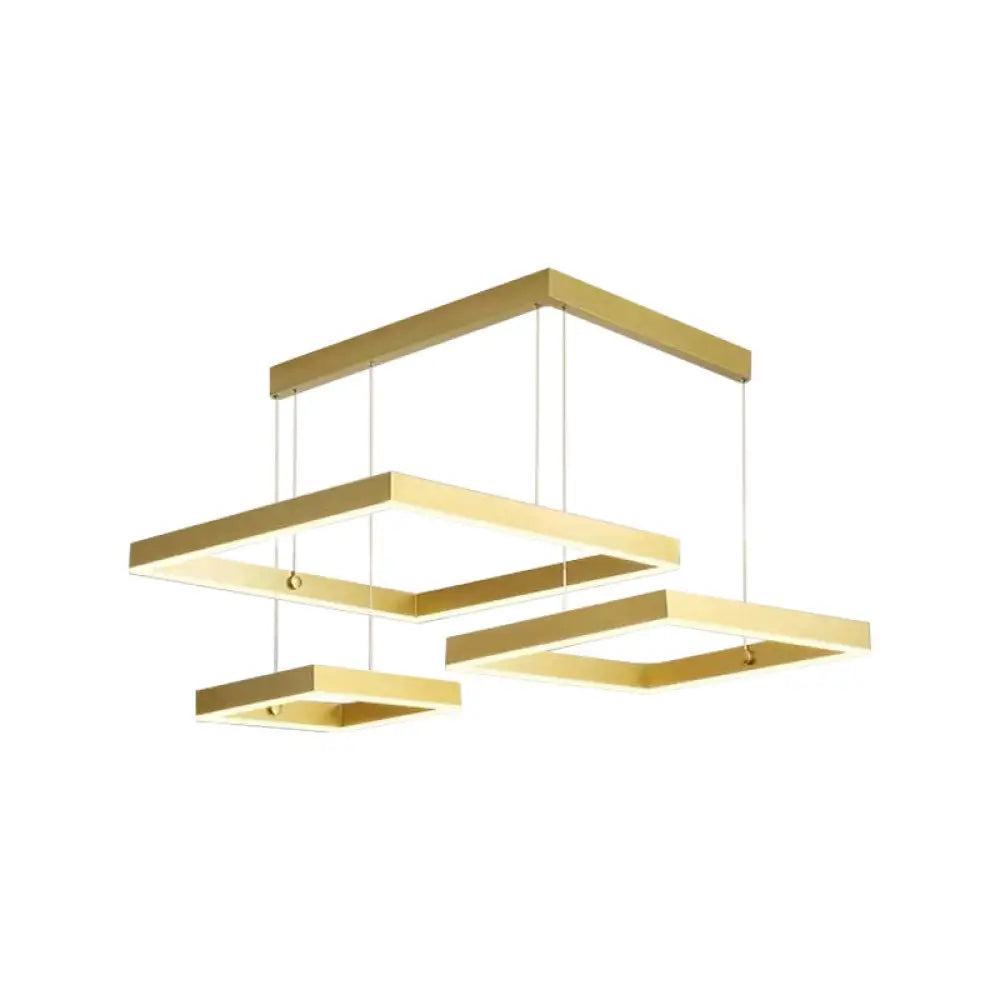 Minimalist Gold/Coffee 3-Head Led Pendant Light With Square Acrylic Shade - Warm/White For Living