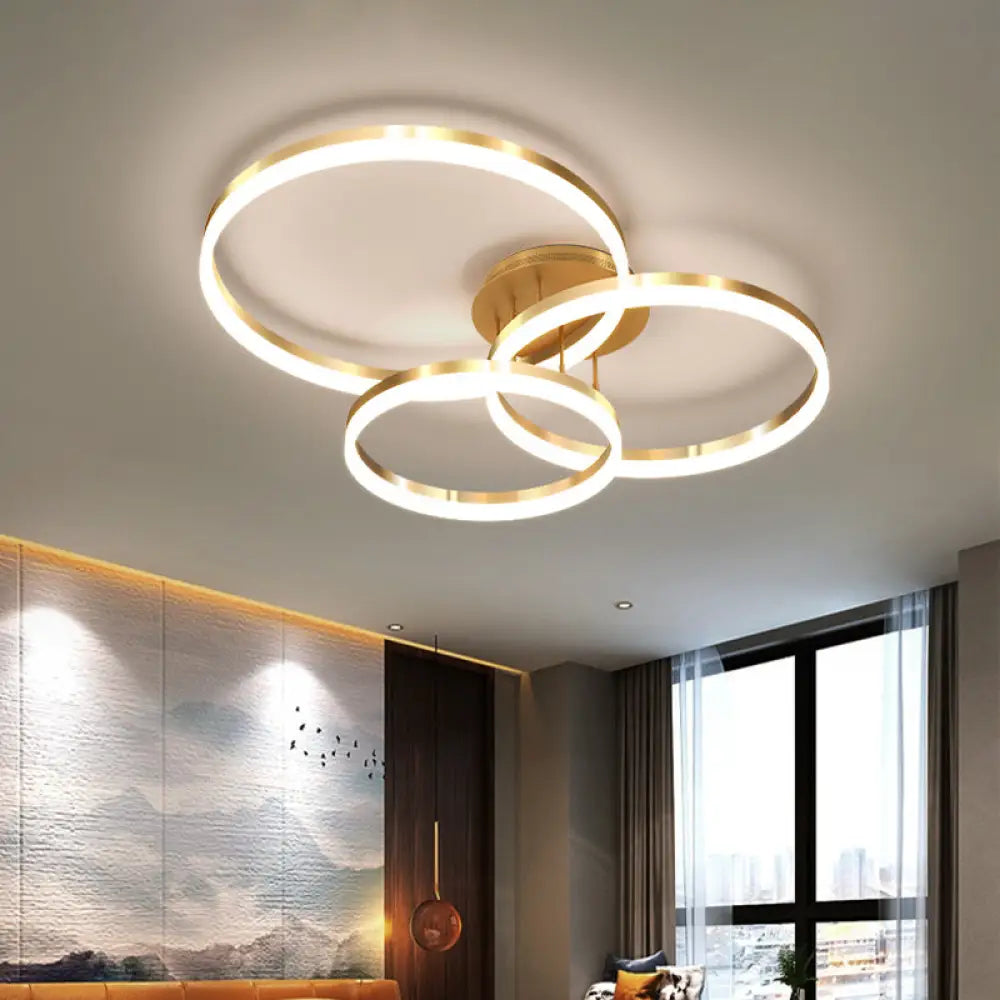 Minimalist Gold/Coffee 3-Ring LED Ceiling in Warm/White - Luna ...