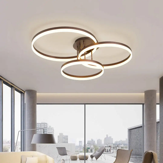 Minimalist Gold/Coffee 3-Ring Led Ceiling Light In Warm/White Coffee / Warm