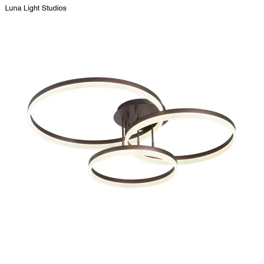 Minimalist Gold/Coffee 3-Ring Led Ceiling Light In Warm/White