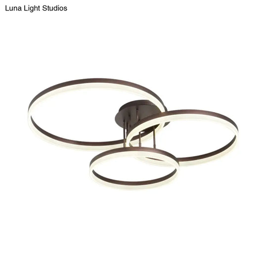 Minimalist Gold/Coffee 3-Ring Led Ceiling Light In Warm/White