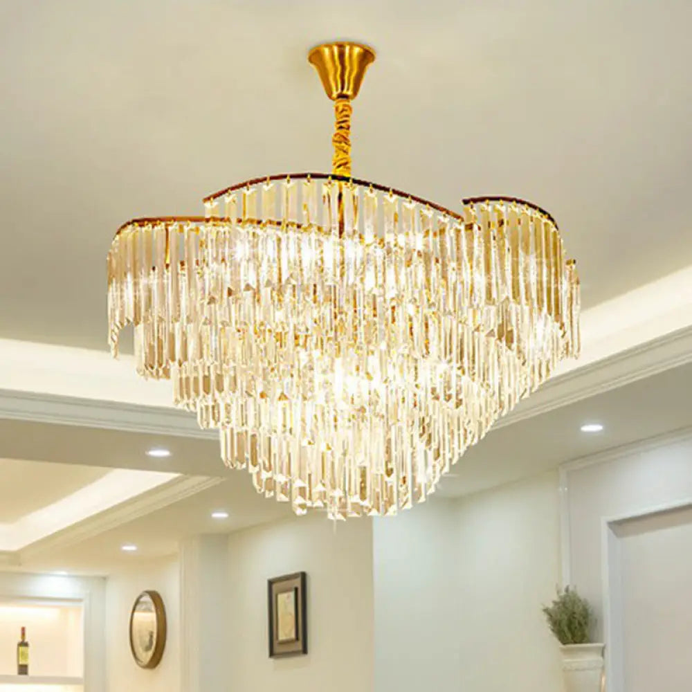 Minimalist Gold Conical Suspension Crystal Chandelier For Living Room 14 /