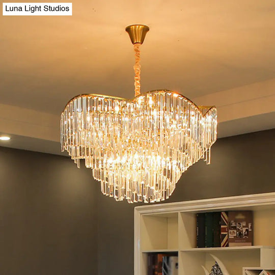 Minimalist Gold Finish Conical Crystal Chandelier For Living Room - Prismatic Suspension Light