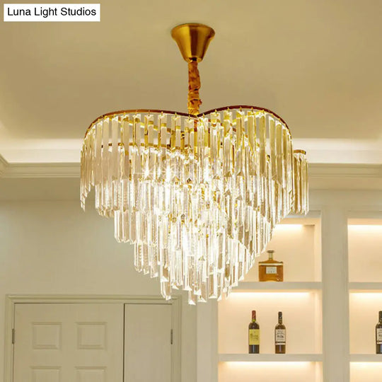 Minimalist Gold Finish Conical Crystal Chandelier For Living Room - Prismatic Suspension Light 7 /
