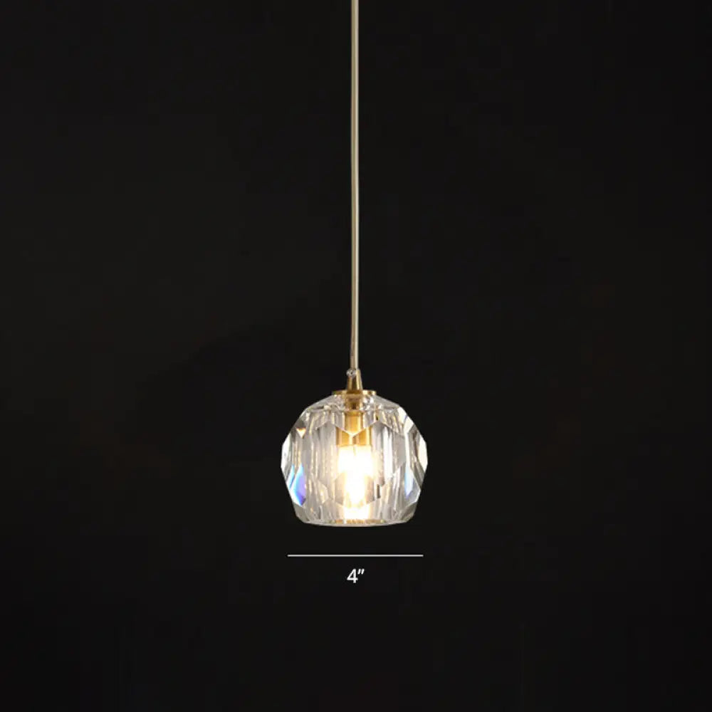 Minimalist Gold Crystal Ball Pendant Light For Restaurants - Elegant Suspension Lamp / 4’
