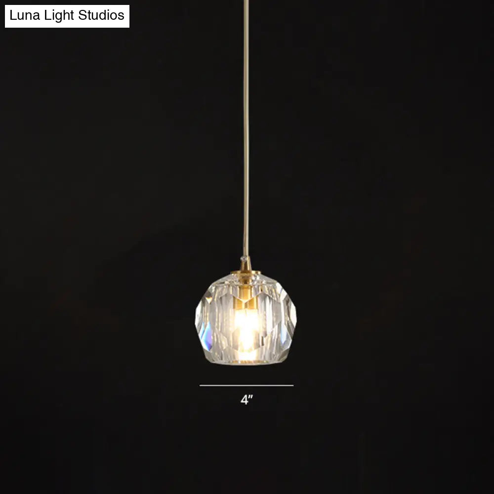 Minimalist Gold Finish Crystal Ball Pendant Light - Ideal For Restaurants / 4
