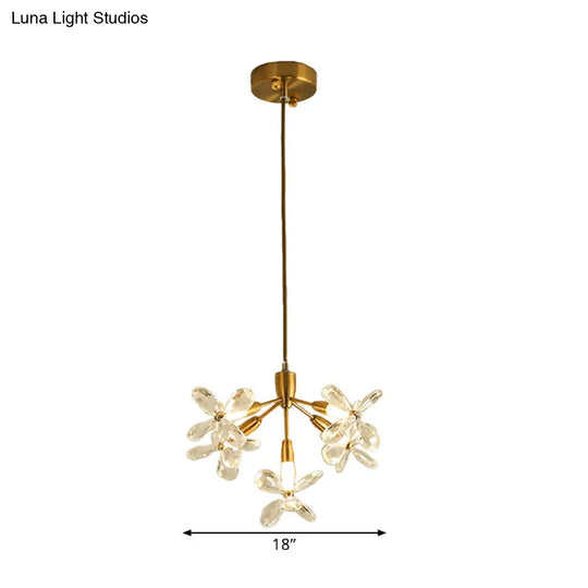 Minimalist Gold Crystal Chandelier With 5 Flower Pendant Heads - Perfect For Dining Room Lighting