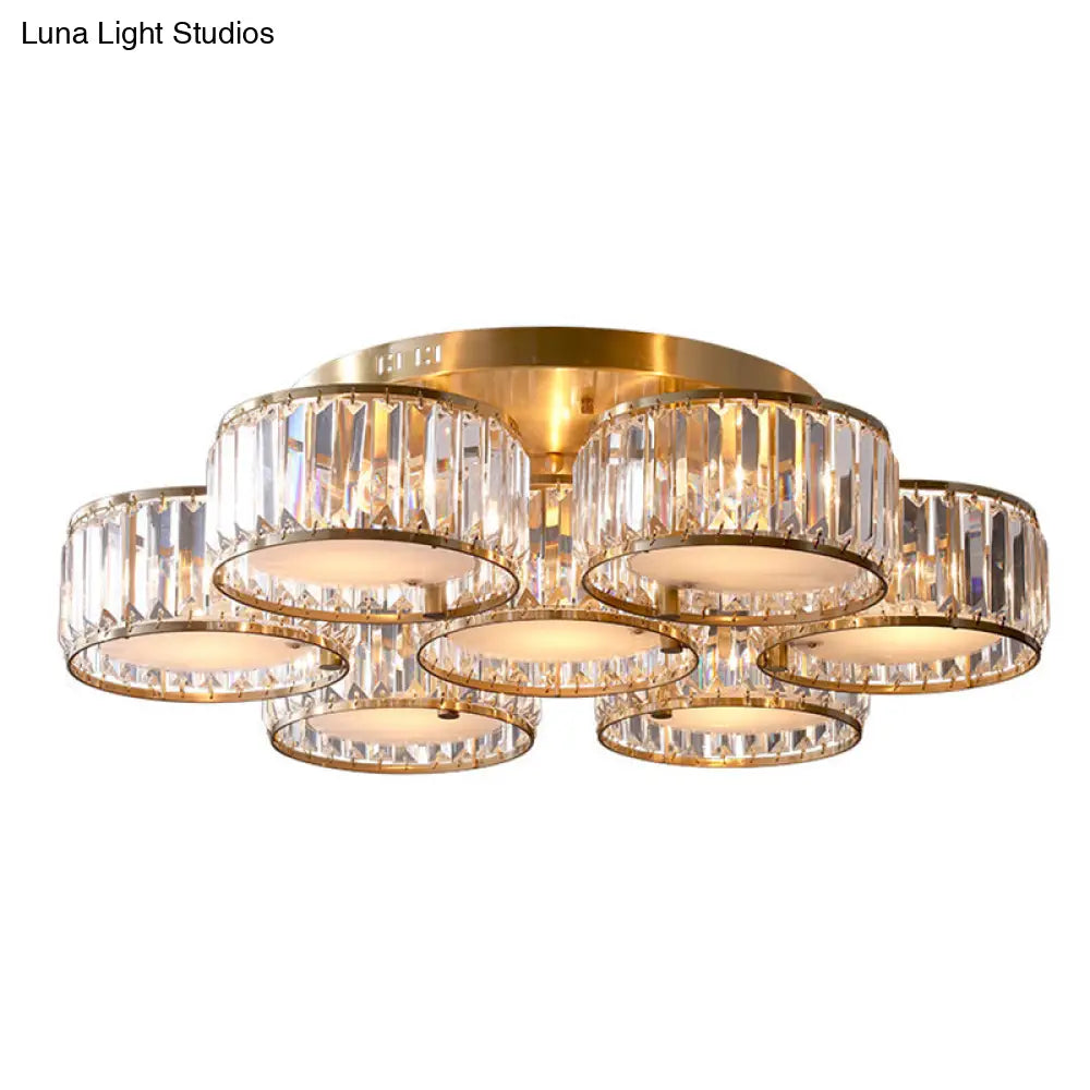 Minimalist Gold Crystal Flush Mount Ceiling Light: Tri - Prism Round Semi Lighting