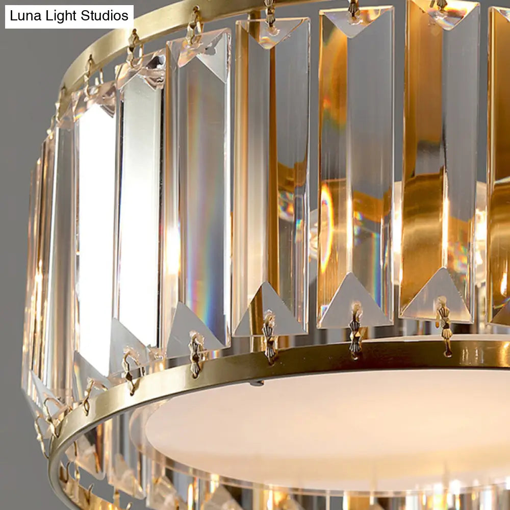 Minimalist Gold Crystal Flush Mount Ceiling Light: Tri - Prism Round Semi Lighting