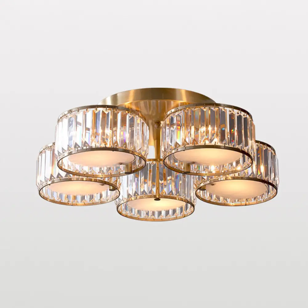 Minimalist Gold Crystal Flush Mount Ceiling Light: Tri - Prism Round Semi Lighting / 28.5’