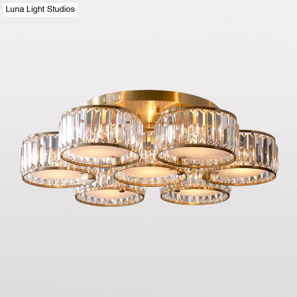 Minimalist Gold Crystal Flush Mount Ceiling Light: Tri - Prism Round Semi Lighting