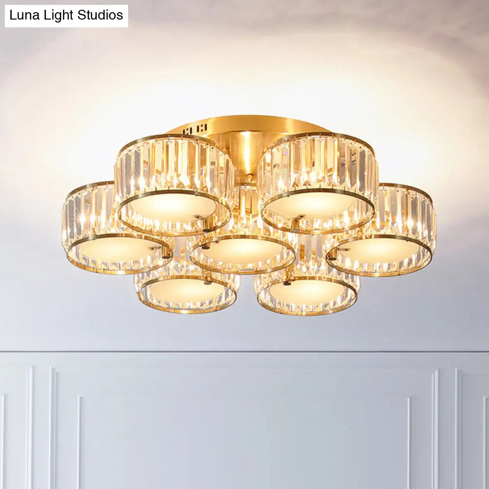 Minimalist Gold Crystal Flush Mount Ceiling Light: Tri-Prism Round Semi Lighting / 32.5