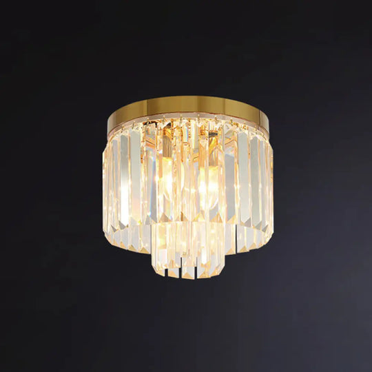 Minimalist Gold Crystal Flush Mount Lighting Fixture For Living Room / 12’