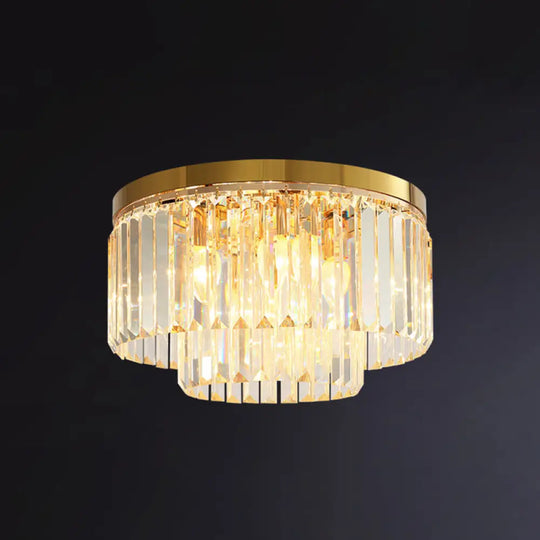 Minimalist Gold Crystal Flush Mount Lighting Fixture For Living Room / 15.5’