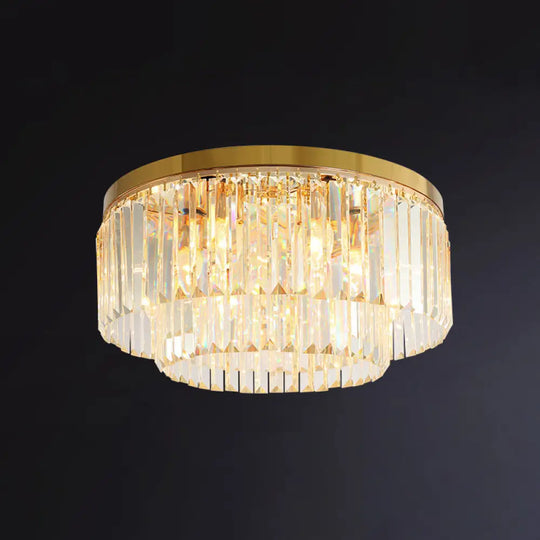 Minimalist Gold Crystal Flush Mount Lighting Fixture For Living Room / 19.5’