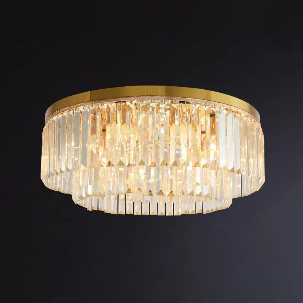 Minimalist Gold Crystal Flush Mount Lighting Fixture For Living Room / 23.5’