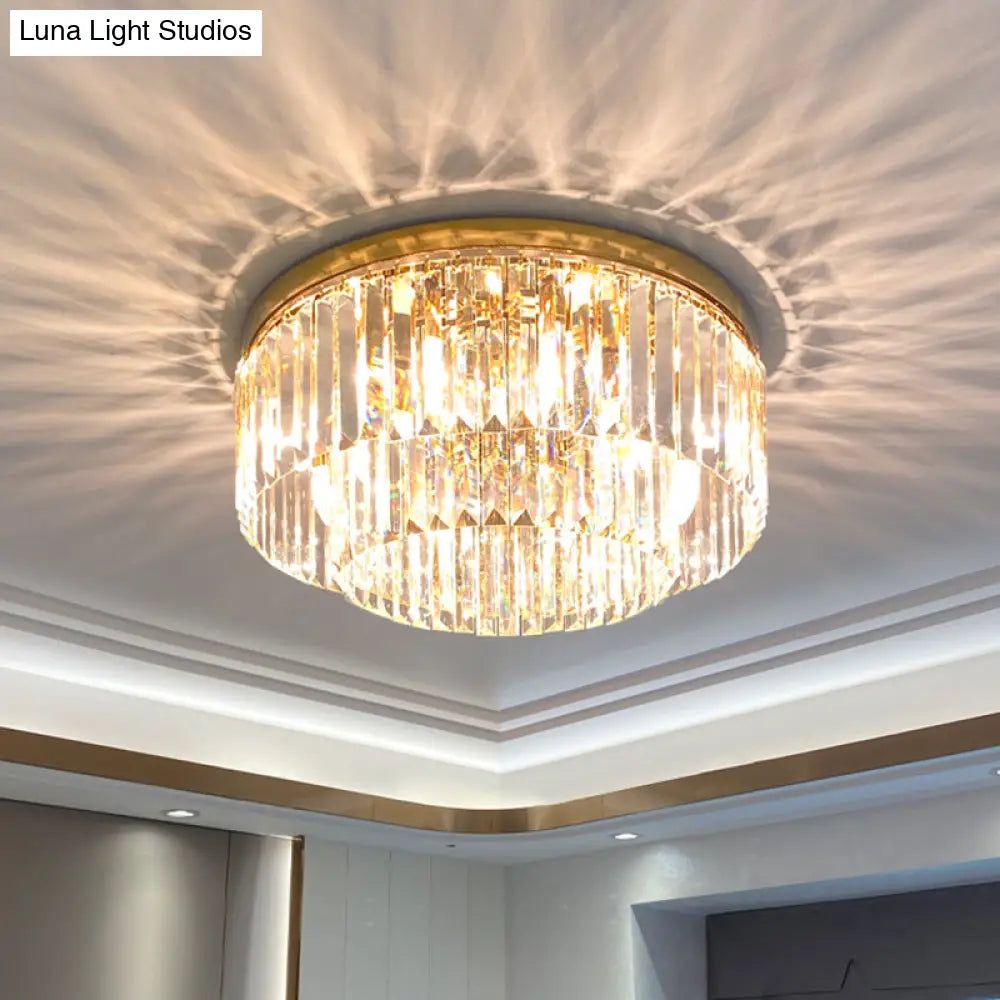 Minimalist Gold Crystal Flush Mount Lighting Fixture For Living Room