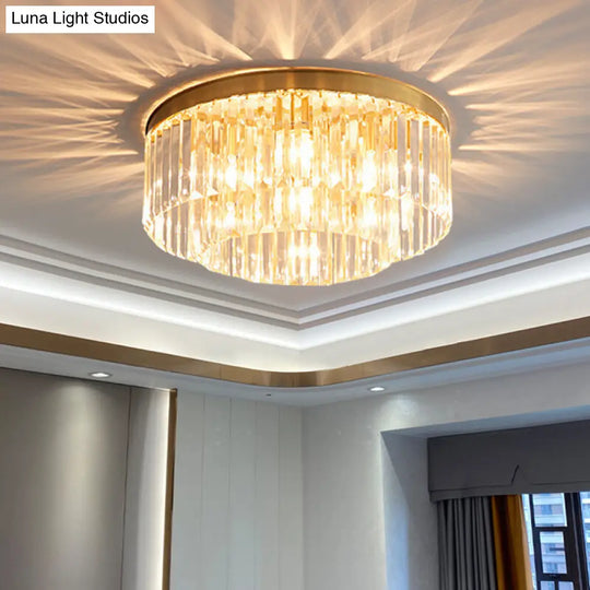 Minimalist Gold Crystal Flush Mount Lighting Fixture For Living Room