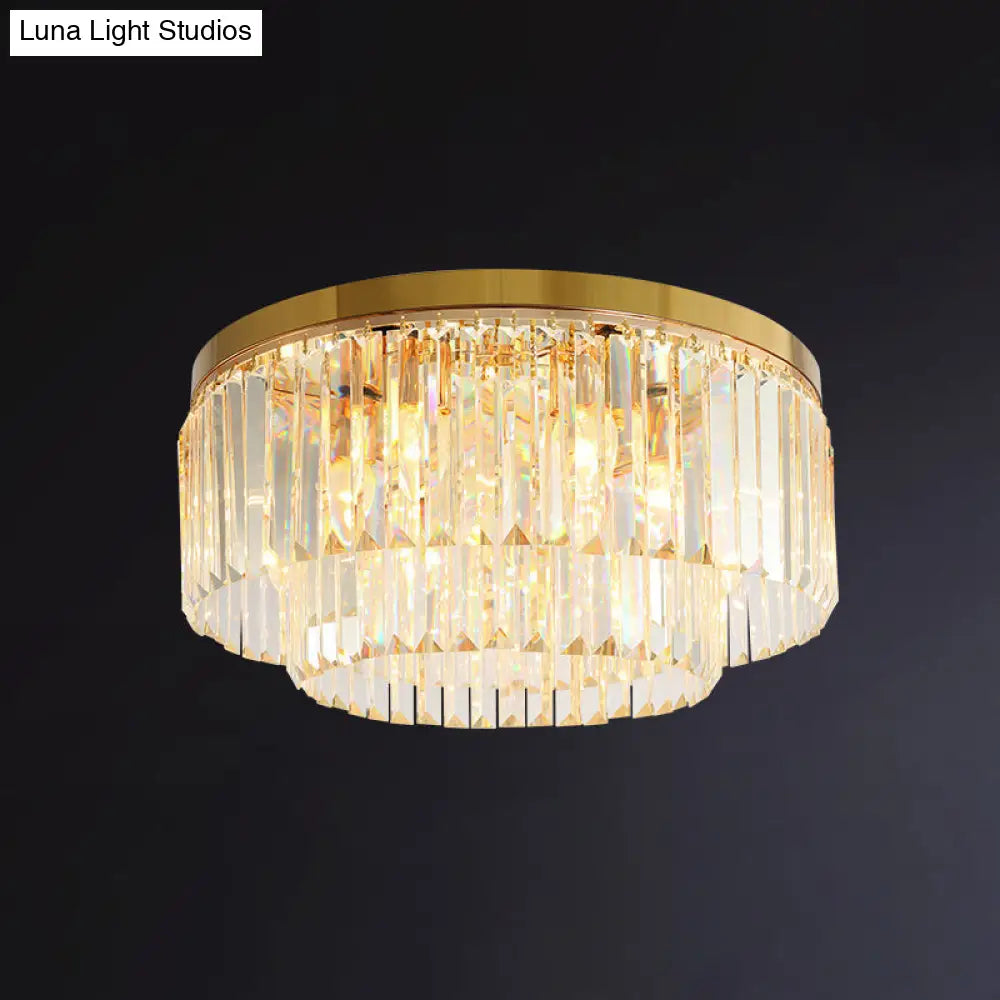 Minimalist Gold Crystal Flush Mount Lighting Fixture For Living Room / 19.5