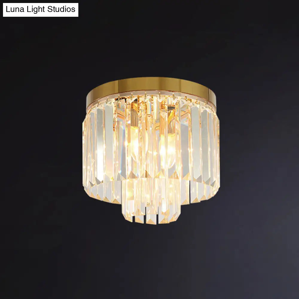 Minimalist Gold Crystal Flush Mount Lighting Fixture For Living Room / 12