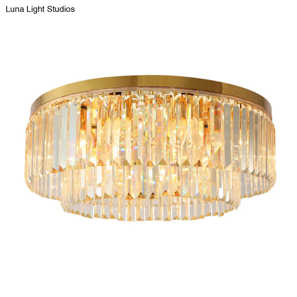 Minimalist Gold Crystal Flush Mount Lighting Fixture For Living Room