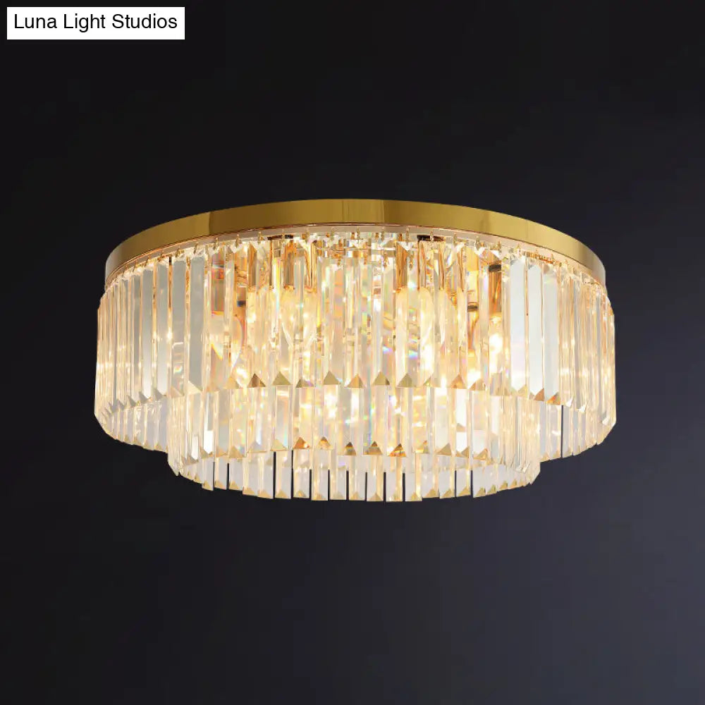 Minimalist Gold Crystal Flush Mount Lighting Fixture For Living Room / 23.5