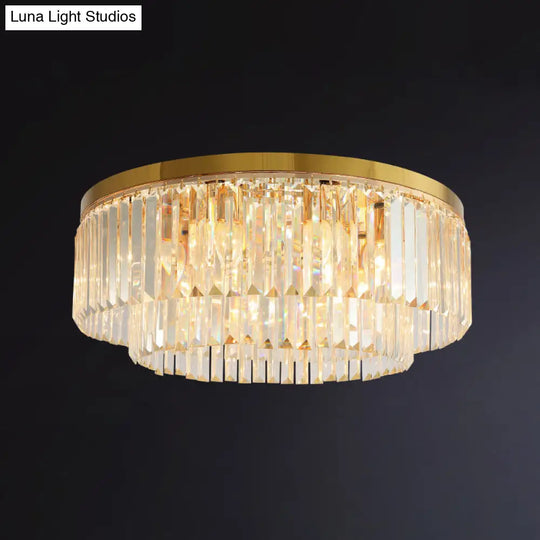 Minimalist Gold Crystal Flush Mount Lighting Fixture For Living Room / 23.5