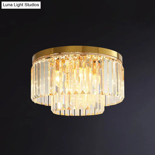 Minimalist Gold Crystal Flush Mount Lighting Fixture For Living Room / 15.5