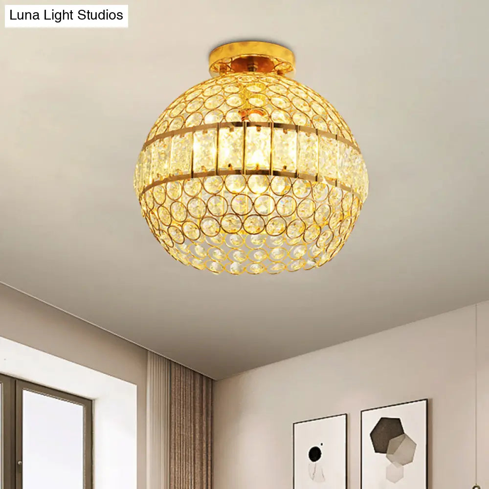 Minimalist Gold Crystal Hemisphere Ceiling Flush Mount For Dining Room - 1 - Light