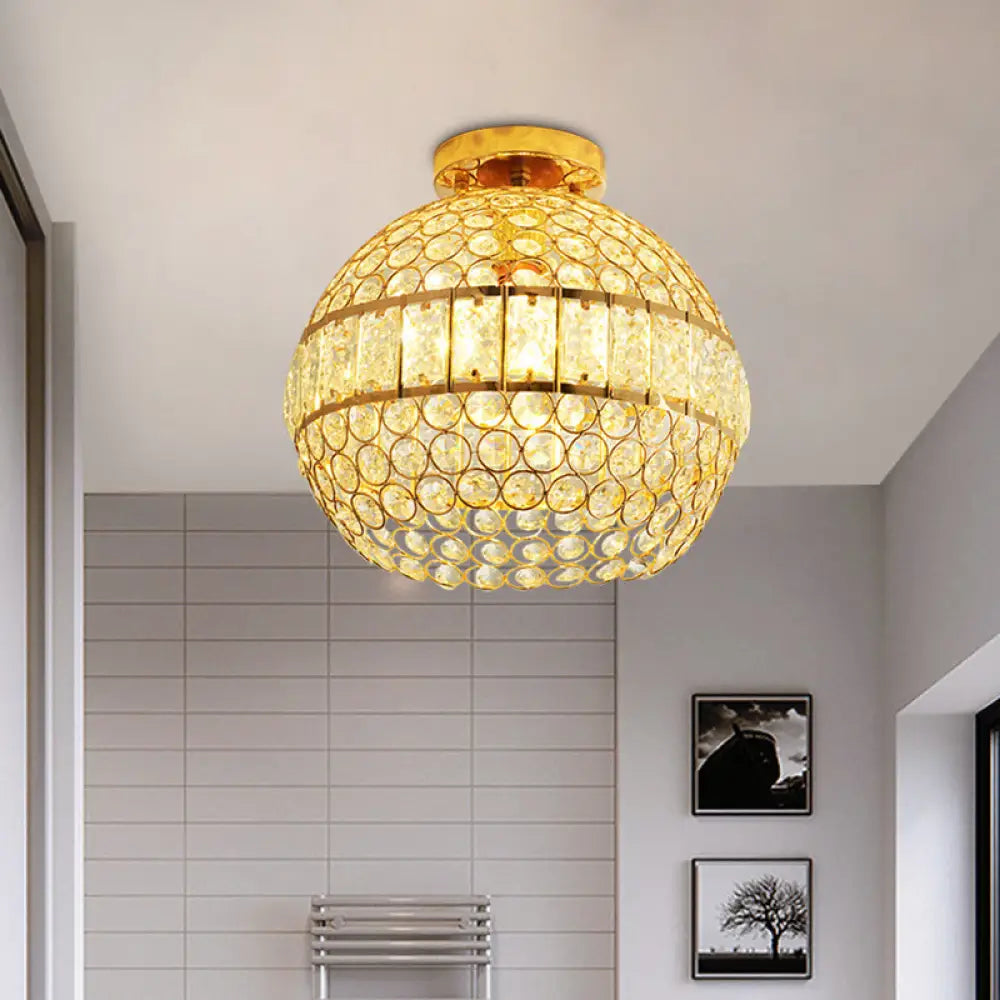 Minimalist Gold Crystal Hemisphere Ceiling Flush Mount For Dining Room - 1 - Light